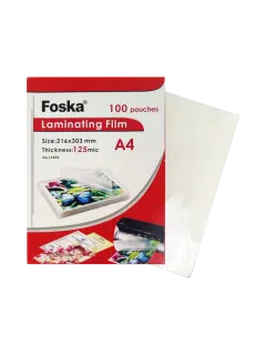 FILM PARA LAMINAR FK TAMAÑO CA/OF/A4 CJ.100HJ.216X303MM.CAL.125MC.TRANSPARENTE CRISTAL