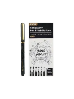 MARCADOR P/CALIGRAFIA MB BASE AGUA C/BRUSH+MEDIO+FINO+E.FINO ST.6pz.NEGRO