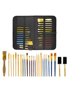 SET PINCELES ARTISTA SINTETICO "SA" VARIOS FORMATOS ET.25PZ.SURT.MANGO CORTO C/BROCHAS/ETC.