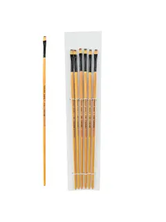 PINCEL SINTETICO `SA` PLANO MEDIO GOLD # 4 PQ.12pz.MANGO LARGO NEGRO+NATURAL BARNIZADO