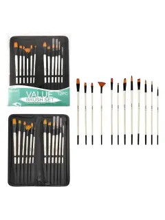 SET PINCELES ARTISTA SINTETICO "SA" VARIOS FORMATOS ET.12PZ.SURT.MANGO LARGO C/ESTUCHE