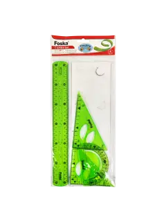 JGO.GEOM.PLASTICO (XPS) FK 30cm.ST.1pz.REGLA+2 ESCUADRAS+TRANSPORTADOR FLEXI-VERDE