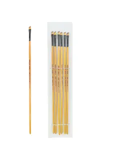 PINCEL SINTETICO `SA` ANGULAR PLANO GOLD # 4 PQ.12pz.MANGO LARGO NEGRO/NATURAL BARNIZ.