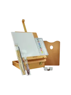 SET PINTURAS ESTUDIO ACRYLICA SA ET.24PZ.C/PINCELES/LIENZO/PALET/ESTUCHE-CABALLETE DE MAD.