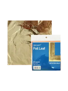 LAMINA A LA HOJA SA PQ.25hj.14x14cm.PAN DE ORO P/MARQUETERIA/RESINAS/UÑAS/MUEBLES
