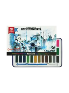 PINTURAS SET ESCUELA ACUARELA MB BL.36pz.x5cc.C/U.COL.SURT.PASTILLAS HUMED.+PINCEL/NO TOX.