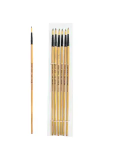 PINCEL SINTETICO `SA` REDONDO PREMIUM GOLD # 6 PQ.12pz.MANGO LARGO NEGRO+NATURAL BARNIZ