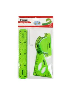 JGO.GEOM.PLASTICO (XPS) FK 20cm.ST.1pz.REGLA+1 ESCUADRA+TRANSPORTADOR FLEXI-VERDE