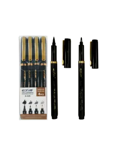 MARCADOR P/CALIGRAFIA MB BASE AGUA C/BRUSH+MEDIO+FINO+E.FINO ST.4pz.NEGRO