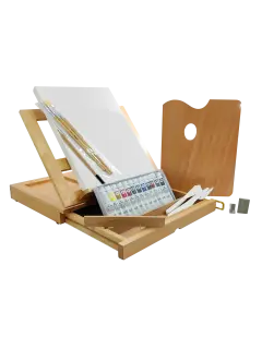 SET PINTURAS ESTUDIO AL OLEO SA ET.23PZ.33,5X26X5(28)CM.C/PINCELES/LIENZO/PALET/ESTUCHE-CABALLETE DE MADER