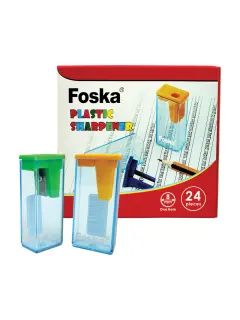 SACAPUNTAS ESCOLARES `FK` PLASTICO C/DEPOSITO CJ.24pz.PEQ.6x3cm.1 PUNTA COL.SURT.