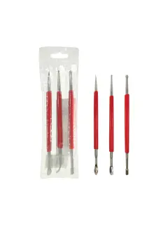 SET HERRAM.P/CERAMISTAS `SA` ESTECAS ACERO INOX.MGO.PLASTICO JG.3PZ.DOBLE PUNTA 25CM.