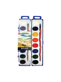 PINTURAS SET ESCUELA ACUARELA MB BL.8pz.x5cc.C/U.COL.SURT.PASTILLAS HUMED.+PINCEL/NO TOX.