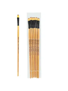 PINCEL SINTETICO `SA` PLANO MEDIO GOLD #10 PQ.12pz.MANGO LARGO NEGRO+NATURAL BARNIZADO