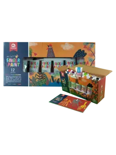PINTURAS SET INFANTIL PINTA-DEDOS MB ET.12pz.x60cc.C/U.FINGER-PAINT COL.SURT.C/ESPONJA/CART