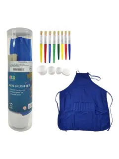 SET PINCELES ESCOLAR CERDA "SA" REDONDO MANGO CORTO ET.12PZ.SURT.C/DELANTAL + ENVASES