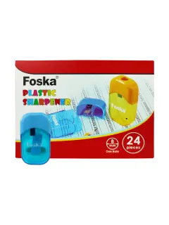 SACAPUNTAS ESCOLARES `FK` PLASTICO C/DEPOSITO CJ.24pz.PEQ.5x4cm.1 PUNTA COL.SURT.