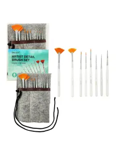 SET PINCELES ARTISTA SINTETICO "SA" DELINEADORES ET.8PZ.SURT.MANGO CORTO C/ABANICOS/ETC.
