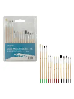 SET PINCELES ARTISTA PONY "SA" VARIOS FORMATOS ET.16PZ.SURT.MANGOS MIXTOS C/PALETA PLAST.