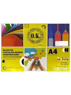 BLOCK CONSTRUCCION-SCHOOL `OK` 120GR.PQ.12PZ.X24HJ.297X210MM.14 COLORES