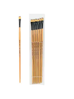 PINCEL SINTETICO `SA` PLANO MEDIO GOLD # 8 PQ.12pz.MANGO LARGO NEGRO+NATURAL BARNIZADO