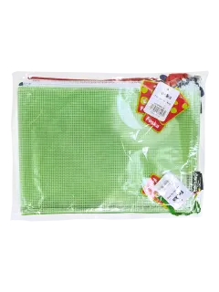 CARTUCHERA T/SOBRE MALLA `FK` PQ.12pz.EXTOF.33x24cm.C/CIERRE/COL.SURT.TONALIZADO