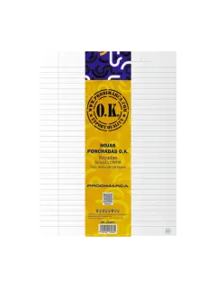 HOJAS PONCHADAS `OK` CARTA 6 HUECOS PQ.50hj.BOND 75gr.216x279mm.(8.5x11") RAYADAS